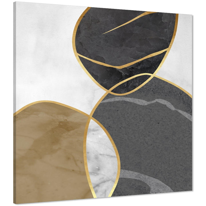 Abstract Grey Gold Stones Design Canvas Wall Art Print - 11456