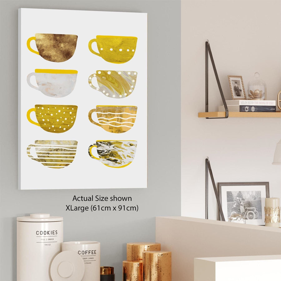 Kitchen Canvas Wall Art Picture Coffee Cups Collection Yellow Brown