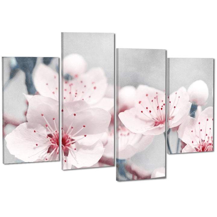 Pink Blue Flowers Floral Canvas Wall Art Print - 11534