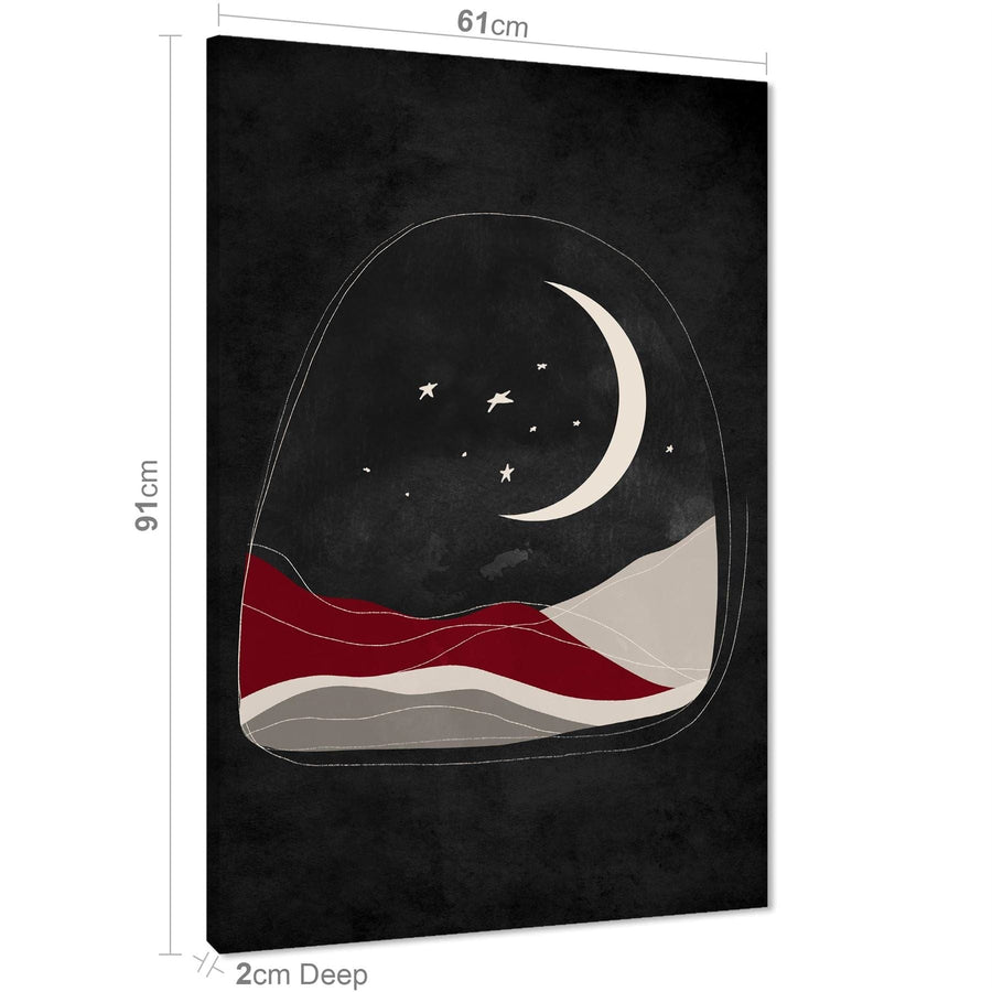 Black and White Red Stars and Moon Canvas Art Prints