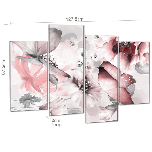 Blush Pink Grey Flowers Floral Framed Art Prints