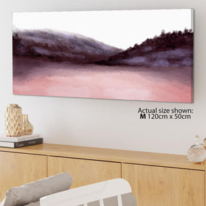 Landscape Canvas Wall Art Print Pink Watercolour Mountains and Trees