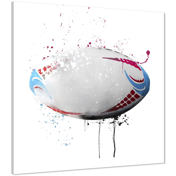 Rugby Ball Canvas Wall Art Picture Blue Red - 1s1209S