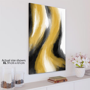 Abstract Black and White Yellow Watercolour Brushstrokes Canvas Wall Art Print