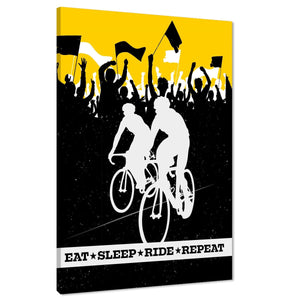 Eat Sleep Ride Repeat Cycling Canvas Wall Art Picture Black and White Mustard