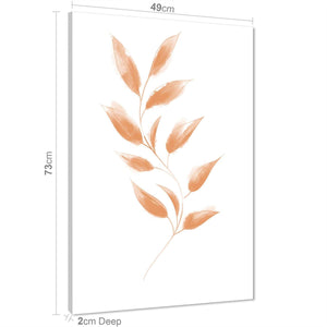 Orange Vine Leaves Line Drawing Floral Canvas Wall Art Picture