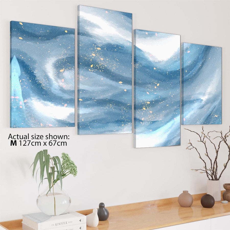 Abstract Light Blue White Watercolour Brushstrokes Canvas Wall Art Print