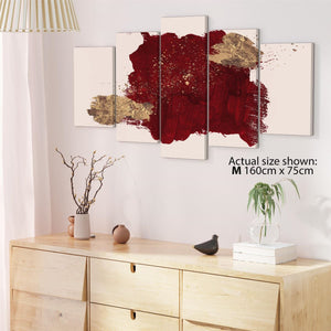 Abstract Red Gold Brushstrokes Canvas Art Pictures