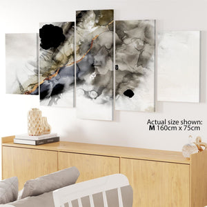 Abstract Grey Gold Watercolour Canvas Art Pictures