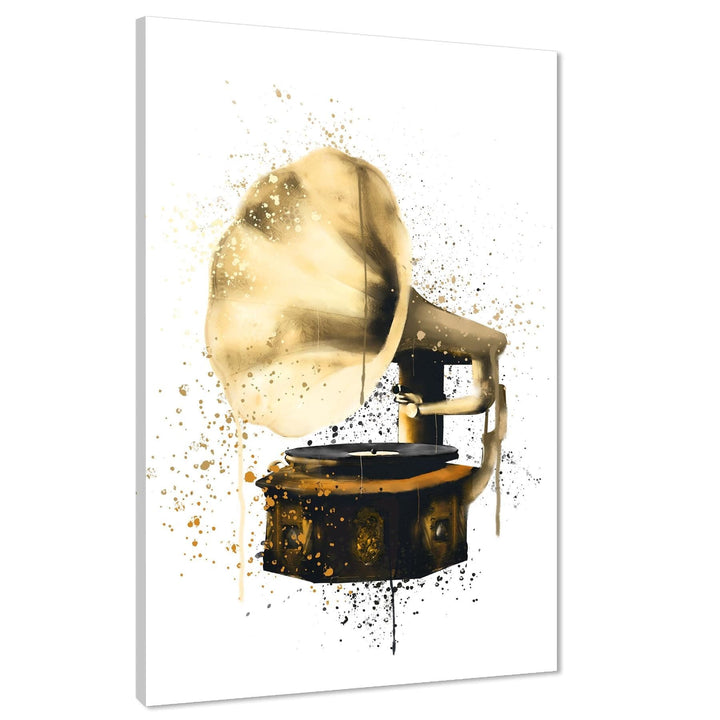 Vintage Gramaphone Canvas Art Pictures Gold Black Music Themed - 1RP950M