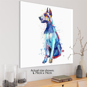 Doberman Pet Dog Watercolour Splash Canvas Art Pictures - Multi Coloured