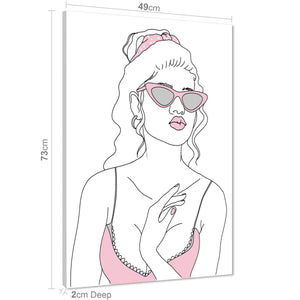 Black and White Pink Fashion Canvas Art Pictures Woman Pink Top and Sunglasses