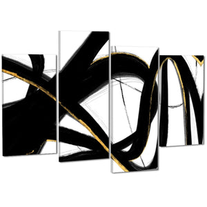 Abstract Black and White Yellow Gestures Painting Canvas Wall Art Picture