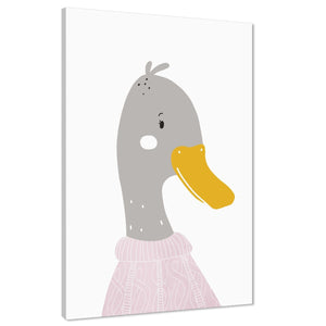 Duck Childrens - Nursery Canvas Wall Art Print Yellow Pink