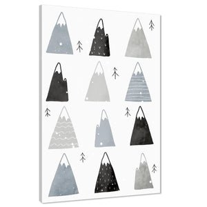 Mountains Childrens - Nursery Canvas Art Pictures Black Grey