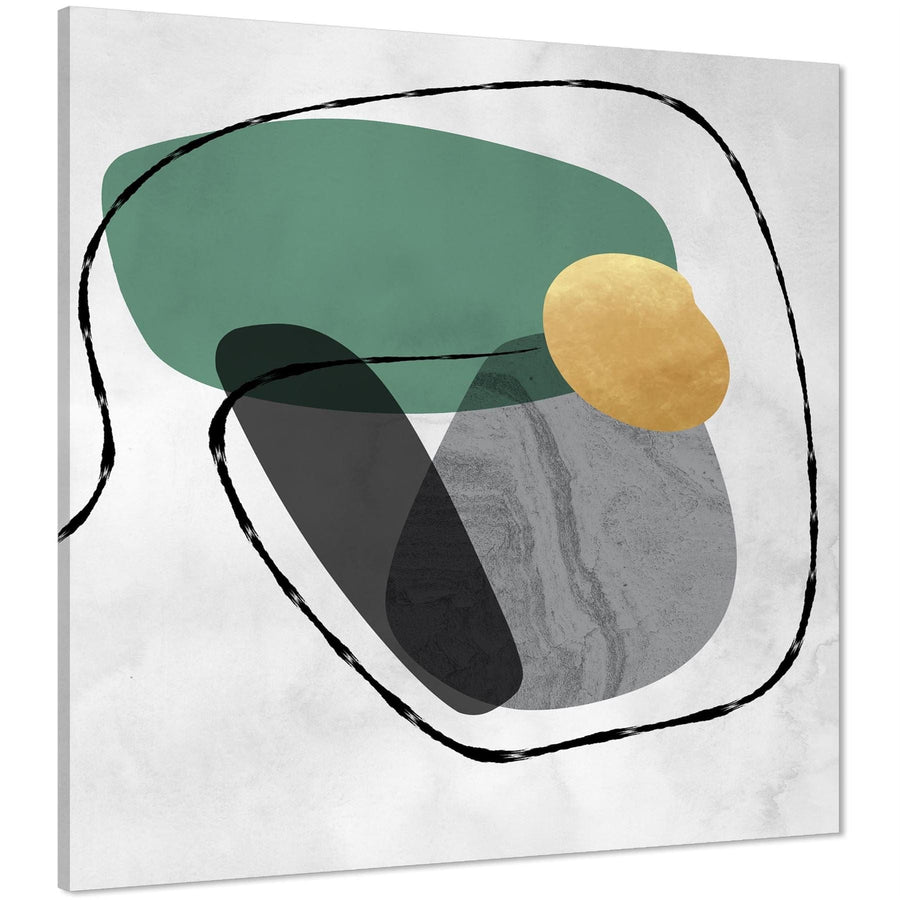 Abstract Green Grey Stones Design Canvas Wall Art Picture