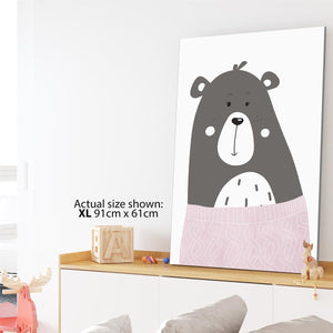 Bear Childrens - Nursery Canvas Wall Art Print Pink Grey