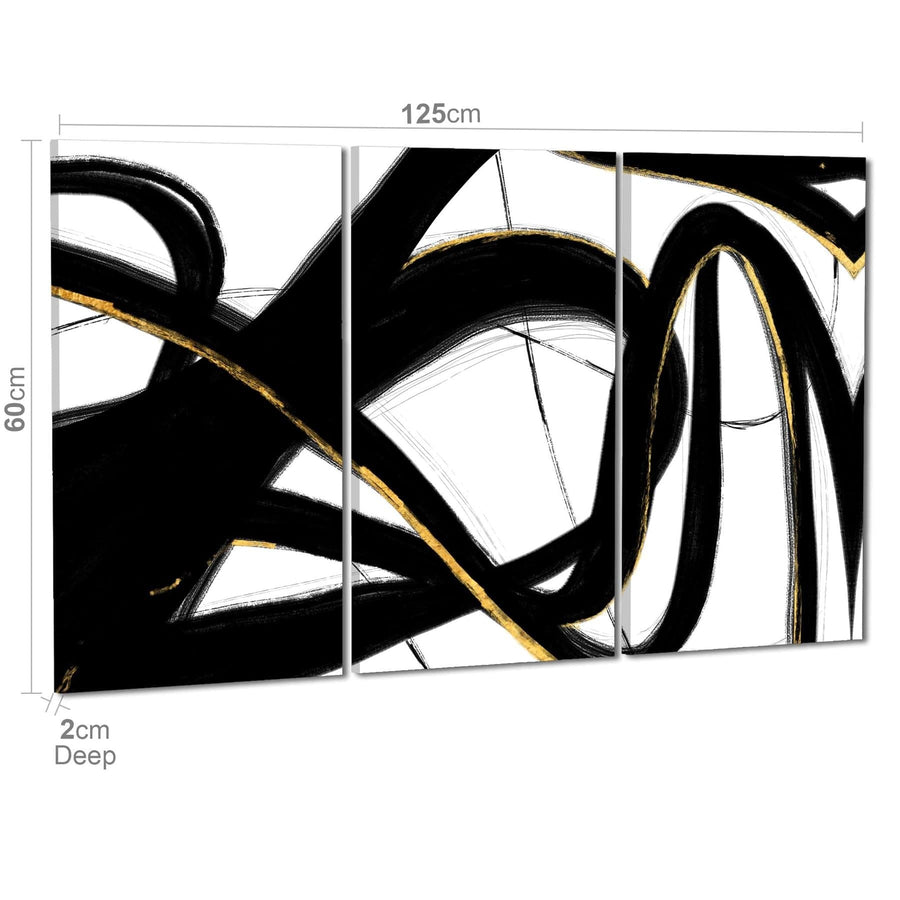 Abstract Black and White Yellow Gestures Painting Canvas Wall Art Picture