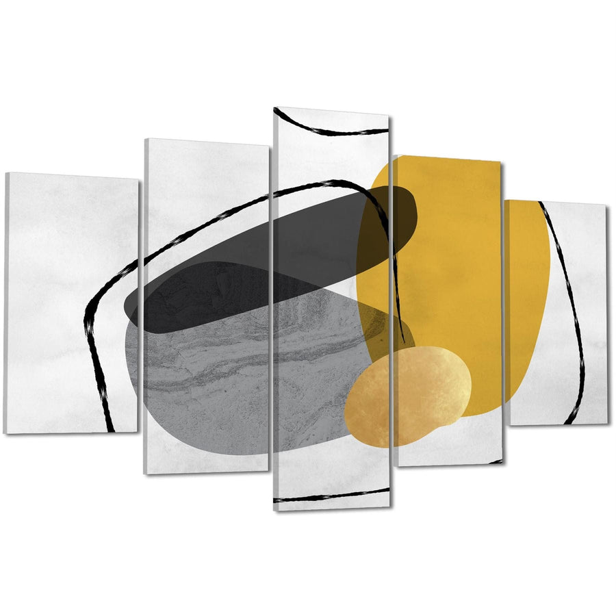 Abstract Mustard Yellow Grey Stones Design Canvas Art Pictures