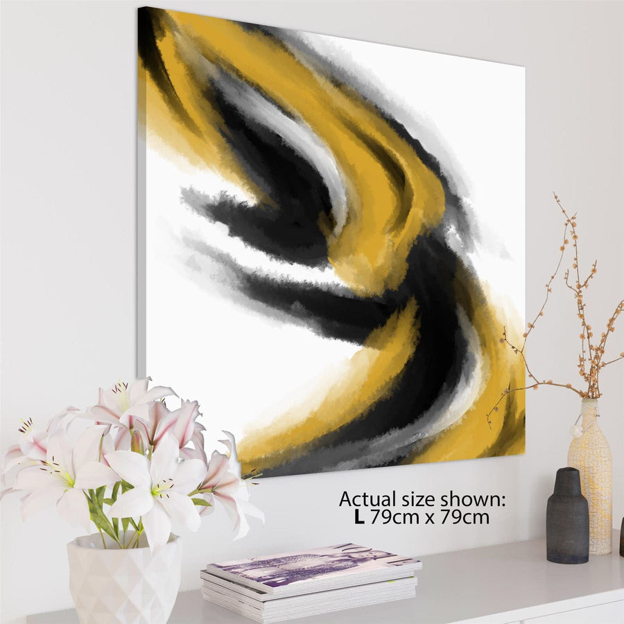 Abstract Mustard Yellow Black Design Canvas Wall Art Print