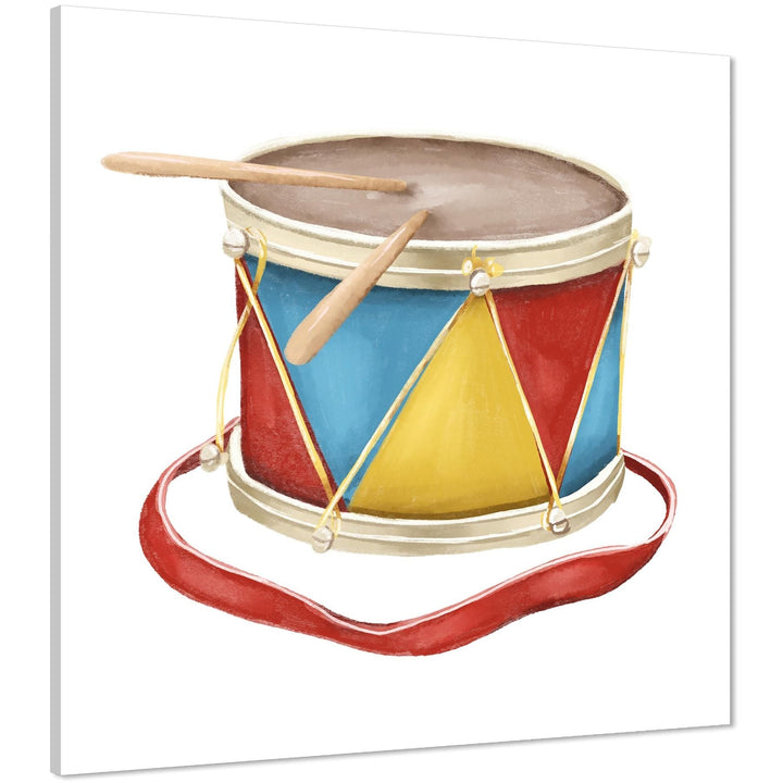 Drum Childrens - Nursery Canvas Wall Art Picture Red Teal - 1s1195S