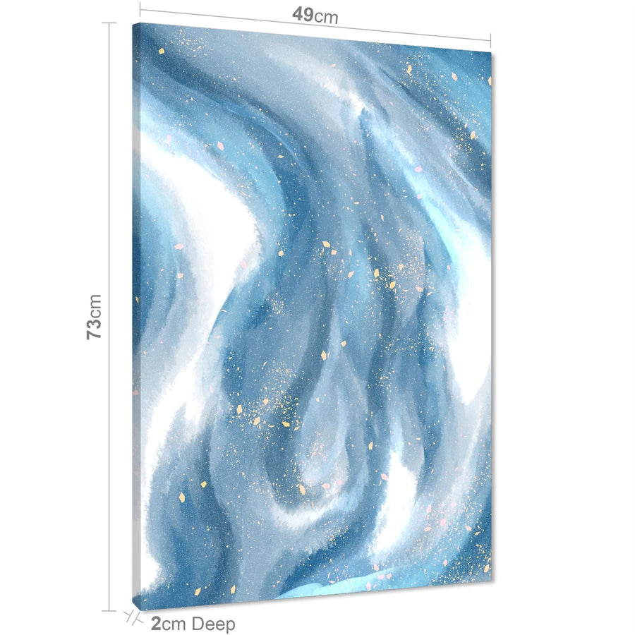 Abstract Light Blue White Watercolour Brushstrokes Canvas Wall Art Print