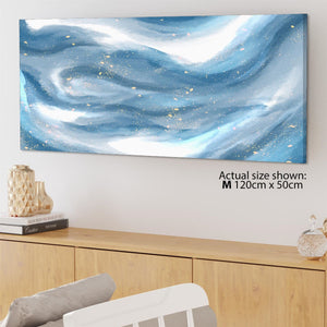 Abstract Light Blue White Watercolour Brushstrokes Canvas Wall Art Print