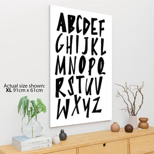Alphabet Quote Text Word Art - Typography Canvas Print Black and White