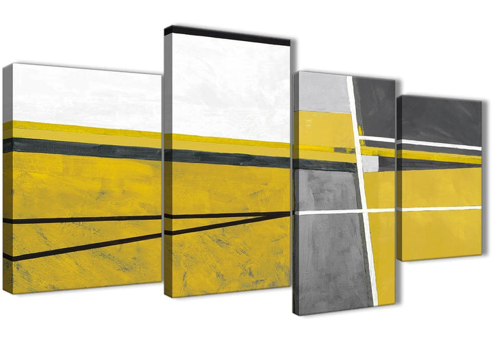 Large Mustard Yellow Grey Painting Abstract Living Room Canvas Wall Art Decor - 4388 - 130cm Set of Prints - 4388