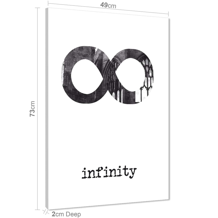 Infinity Word Art - Typography Canvas Print Black and White