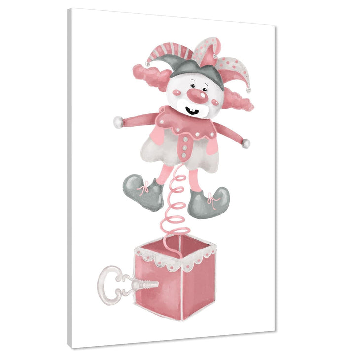 Jack In A Box Childrens - Nursery Canvas Wall Art Picture Pink Grey - 1RP1146M