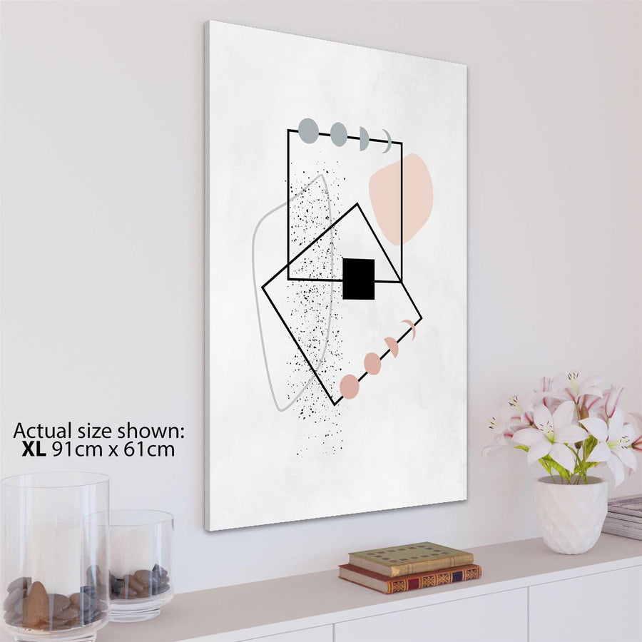 Abstract Pink Grey Squares and Circles Design Canvas Wall Art Picture