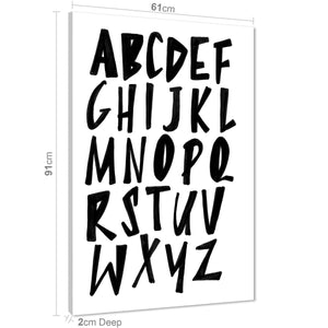 Alphabet Quote Text Word Art - Typography Canvas Print Black and White