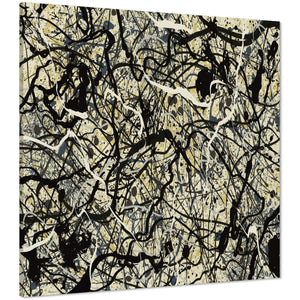 Abstract Grey Cream Jackson Pollock Inspired Style Splash Painting Canvas Wall Art Picture