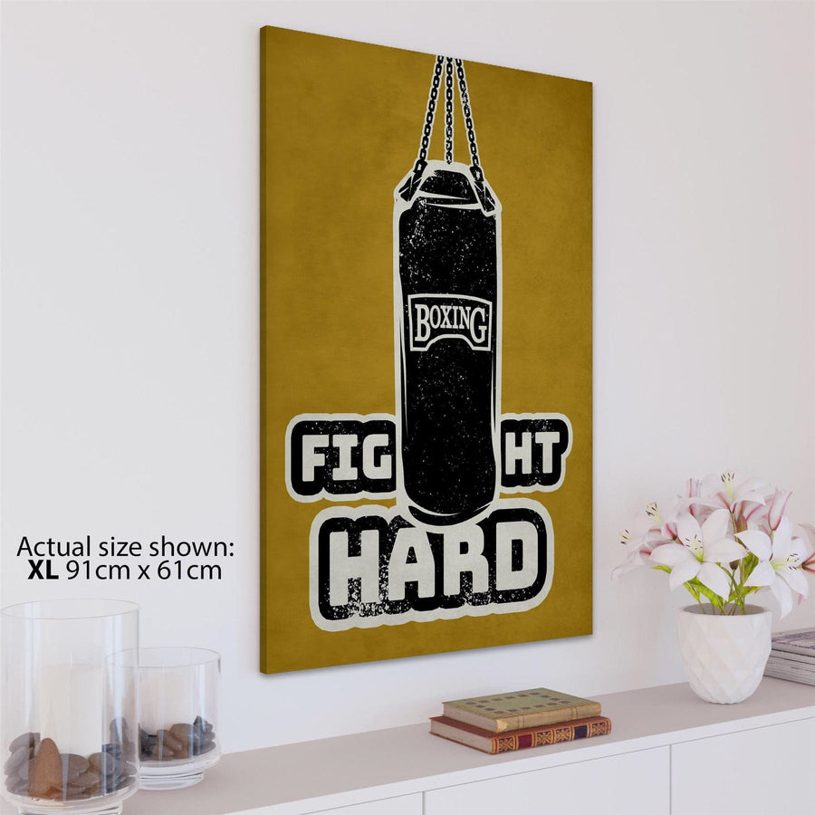 Boxing Punch Bag Canvas Art Pictures Mustard Black and White