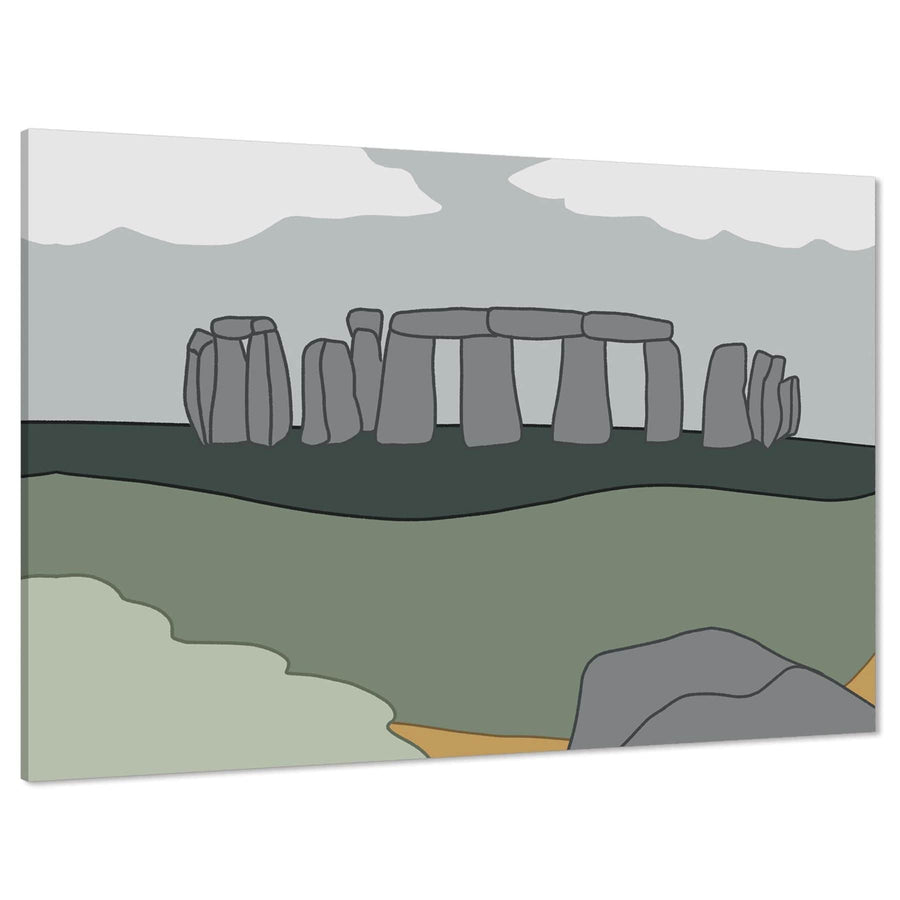 Stonehenge Landscape Canvas Wall Art Picture Green Grey