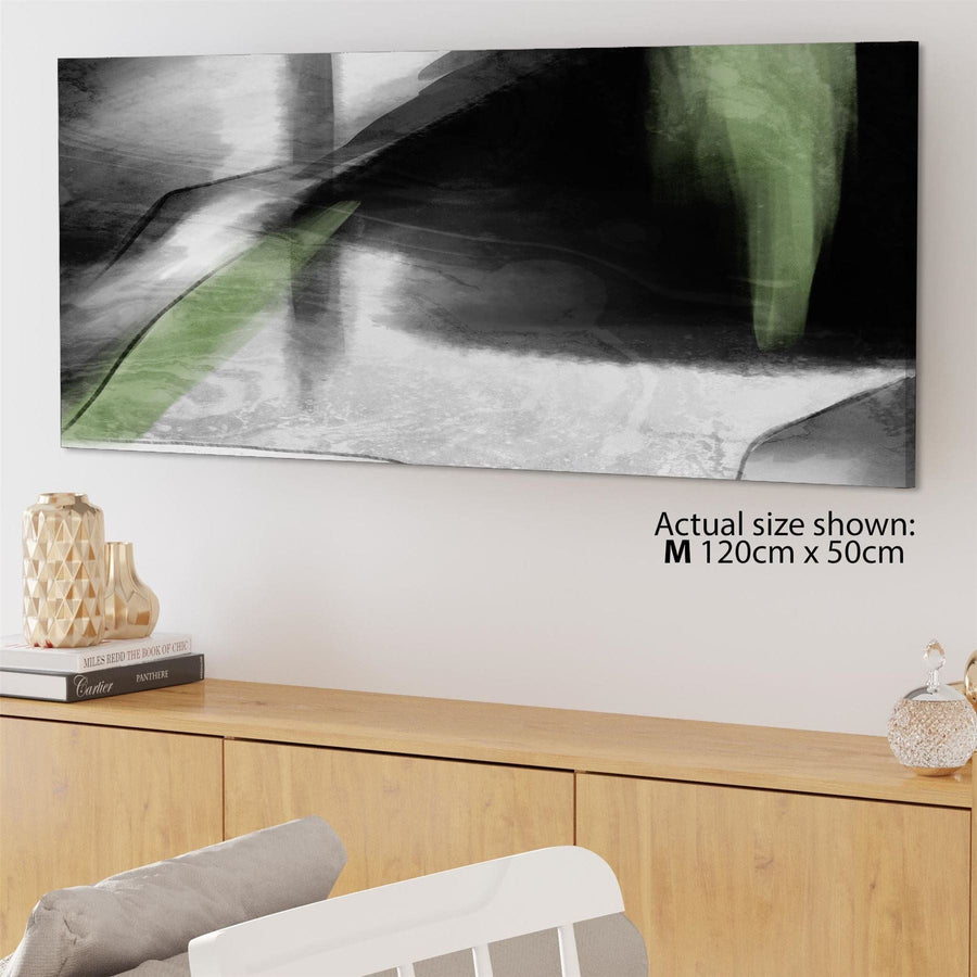 Abstract Black and White Sage Green Watercolour Canvas Art Pictures