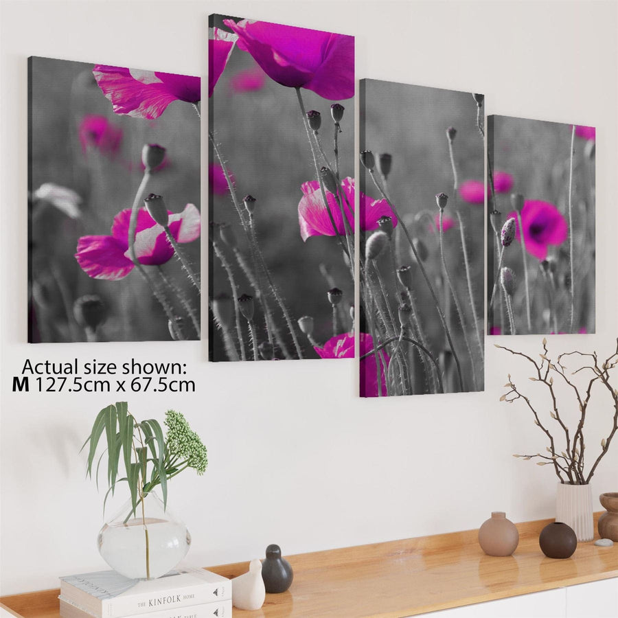 Large Pink Flowers Floral Black White Canvas Wall Art Pictures - 4137 - 127.5x67.5cm