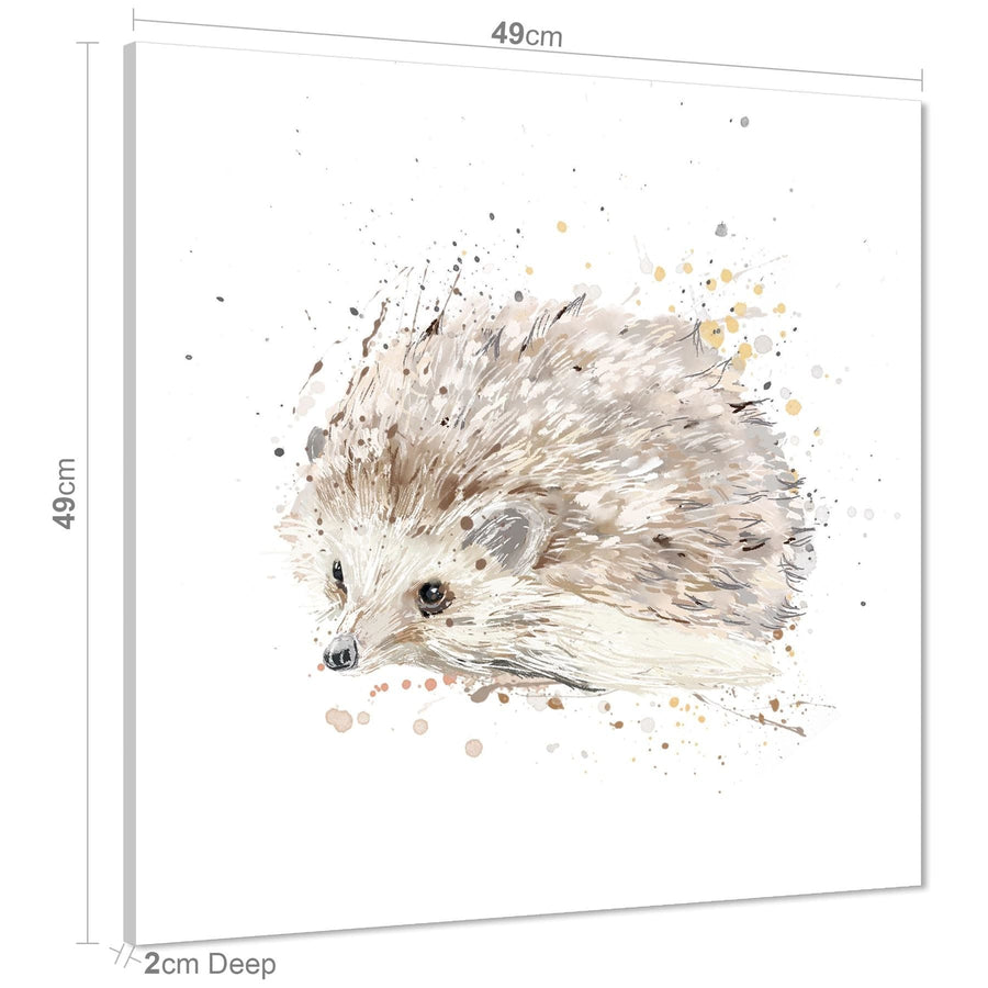 Hedgehog Canvas Wall Art Picture - Beige