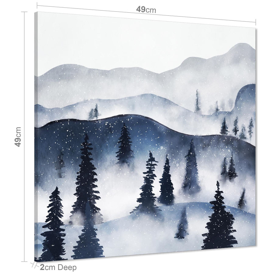 Trees and Mountains Landscape Canvas Art Pictures Blue Grey