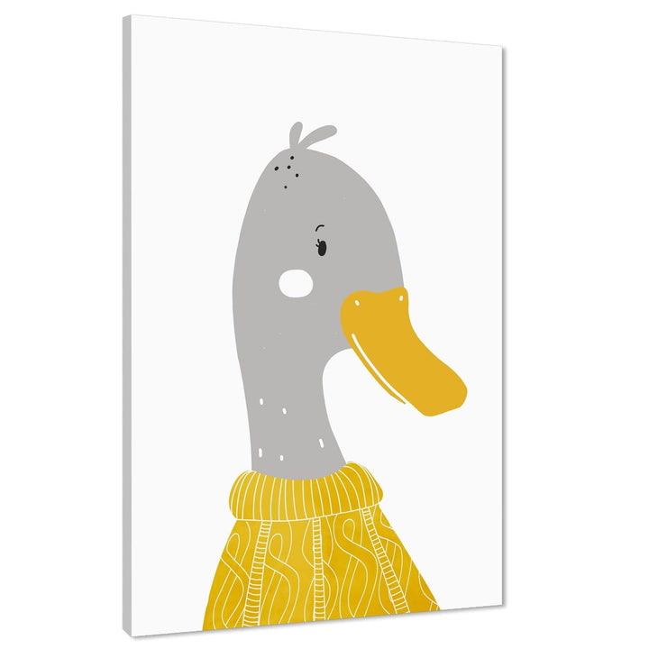 Duck Childrens - Nursery Canvas Art Prints Mustard Yellow Grey - 1RP1156M