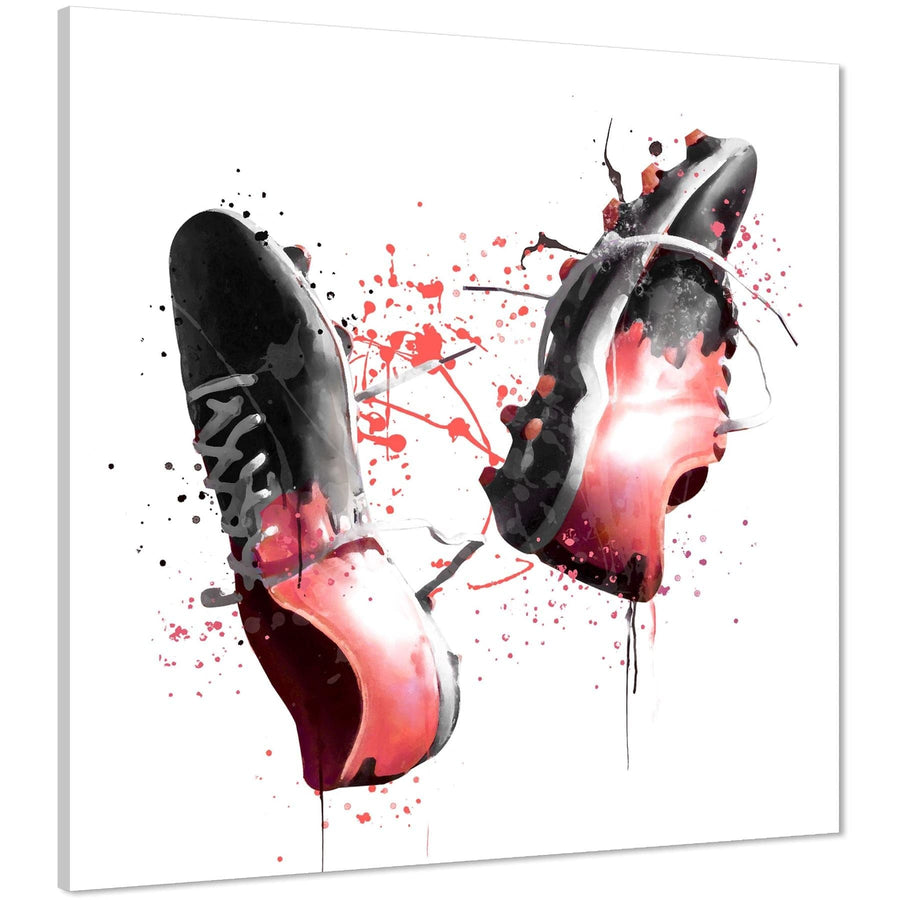 Soccer Football Boots Canvas Wall Art Picture Coral Black