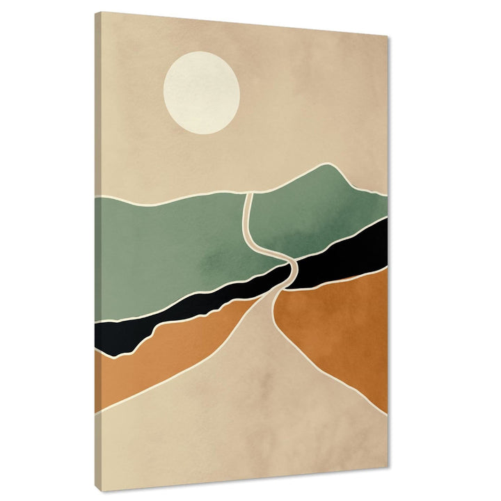 Sun and Mountains Retro Canvas Art Prints Green Orange Black - 1RP1216M