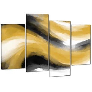 Abstract Black and White Yellow Watercolour Brushstrokes Canvas Wall Art Print