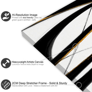 Abstract Black and White Yellow Swirls Brushstrokes Canvas Wall Art Picture