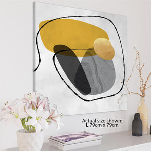 Abstract Mustard Yellow Grey Stones Design Canvas Art Pictures