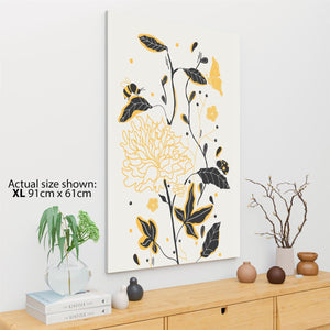 Yellow Black Flower Drawing Floral Canvas Wall Art Picture