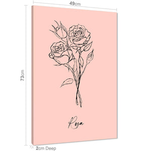 Pink Black Roses Line Drawing Floral Canvas Art Prints