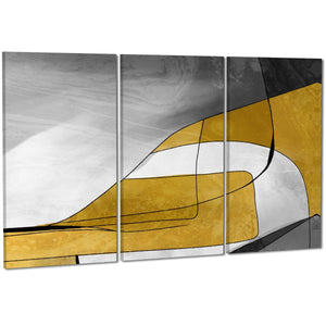 Abstract Mustard Yellow Grey Design Canvas Wall Art Print