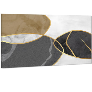 Abstract Grey Gold Stones Design Canvas Wall Art Print